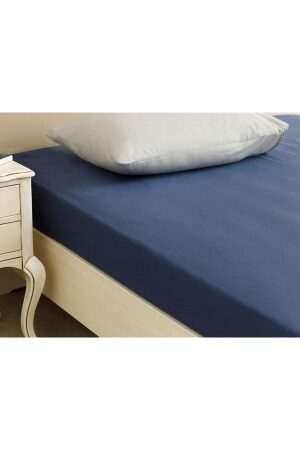 Spannbettlaken für Doppelbett, einfarbig, Baumwolle, 160 x 200 cm, Mitternachtsblau - English Home