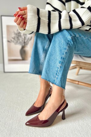Spark Rugan Bordo Sivri Burun Arka Açık Stiletto Abiye Cherry Red Topuklu Kadın Ayakkabı - Polka Store