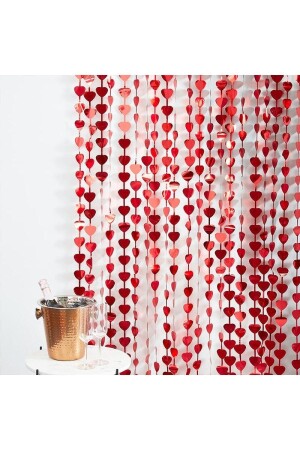 Sparkling Heart Red Color Background Self Adhesive Foil Door Curtain Metallic Wall Decoration - Huzur Party Store