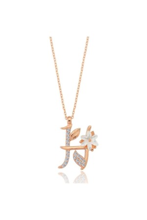 Sparkling Magnolia Flower Letter H Rose Color Silver Letter Necklace KL02825-MLV - Mia Vento