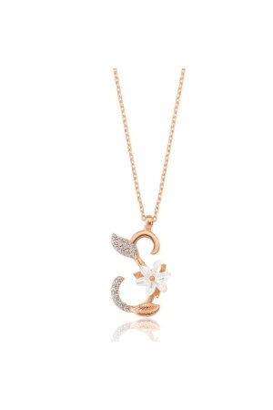 Sparkling Magnolia Flower S Letter Rose Color Silver Letter Necklace KL02813-MLV - Mia Vento