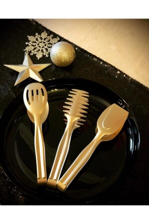 Special Boxed 3-Piece Steel Tongs Set Matte Gold 3lugoldkalplimasaseti - Dame Marie