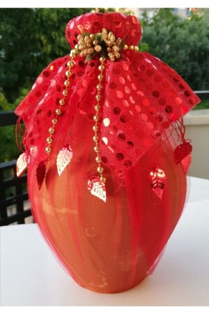 Special Decorative Red Tulle Ornate Henna Jug - Aker Hediyelik