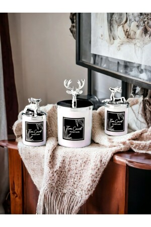 Special Design Decorative Silver Deer Vanilla Scented 3-Piece White Cup Candle Set - Tiem Concept