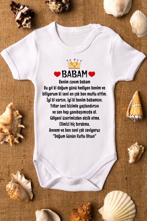 Special Design Father's Birthday Gift Special Baby Bodysuit for Father White Badi Zıbın 5224 - Overoz