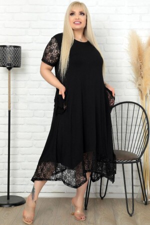 Special Design Hem Sleeves And Pockets Lace Short Sleeve Casual Dress - Kheos