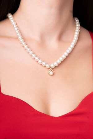 Special Design Women's Diamond Motif Freshwater Cultured Pearl Women's Necklace 00423 - Ayenci