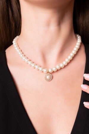 Special Design Women's Pearl Diamond Motif Freshwater Cultured Pearl Women's Necklace ayenciincikolye - Ayenci
