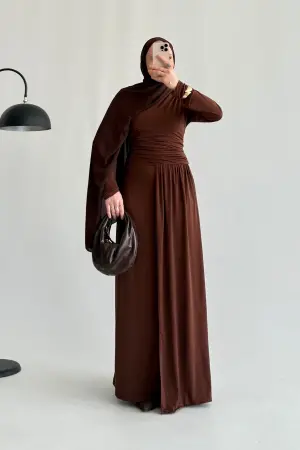 Special Edition Panelled Drape Dress, Brown - Nuuwears