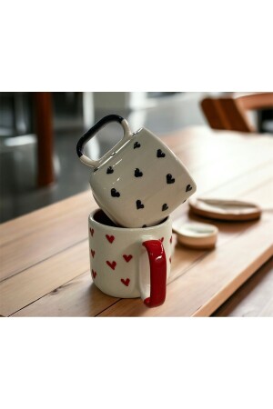 Special Embossed Heart Hand Embroidered Ceramic Lover Mug of 2 - Seracey