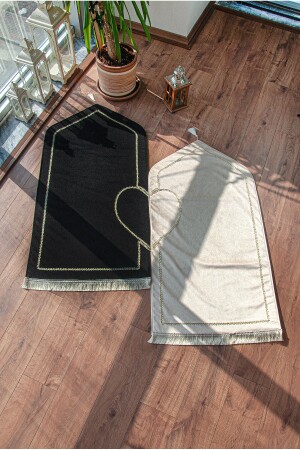 Special for Couples Sponge Soft Textured Velvet Heart Prayer Rug Set Black Cream - Ihvanonline