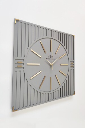 Special Luxury Square Line Patterned Mirror Plexiglass Decorative Anthracite & Gold Wall Clock 50x50cm - Asse Tasarım