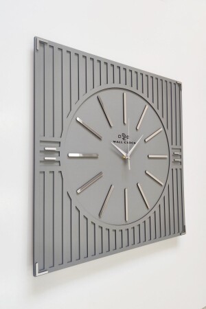 Special Luxury Square Line Patterned Mirror Plexiglass Decorative Anthracite & Silver Wall Clock 50x50cm - Asse Tasarım