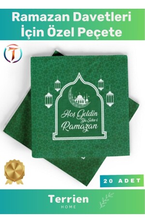 Special Series Green Color Welcome Ya Şehr-i Ramadan 20 Pieces Paper Napkins Quality Iftar Eid Stylish - Terrien