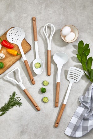 Special Series Service Set Group - White Series Ladle Spoon Colander Spatula Masher Beater Set - Woodeso