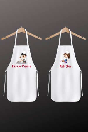 Special White Fabric Name Printable Personalized Printed Double Kitchen Apron for Couples FEMO1020 - Florence Event