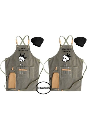 Speziell bestickte Küchenschürze für Ehemann, Ehefrau und Paare, Meisterkoch-Kochuniform-Set mit doppelter Schürzenkappe 39800059711 - medusaforma