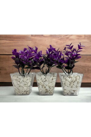 Spezieller DIY-3-teiliger kubischer Topf mit dekorativem Steindetail, lila-grüner Eukalyptus - Lilac Home