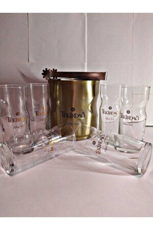 Spezielles Design Gold Series Raki-Glas (6 Stück) + Gold Series Stahl-Eiskübel-Set Lotus-Glas Altınset - Paşabahçe