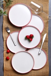 Spezielles Design, handgefertigt, 20 cm, stapelbar, flaches Muster, Kuchenteller-Set mit 6 Stück – Dessertteller-Set PastaDüz - Çavdar Group
