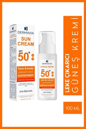 SPF 50 Face and Body Protection Anti-Blemish Sun Cream 100 ml - Water Resistant Combination Skin - Dermavia