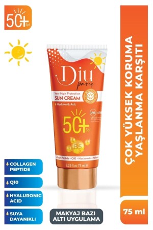 SPF 50 Sun Cream Anti Aging Water Resistant Uva Uvb Very High Protection Dp1 - Diu Paris