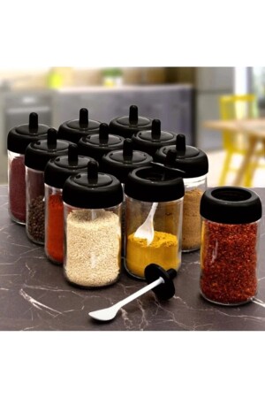 Spice Jar Set with 6 Lids, Spoon and Label 300 ml Spice Jar Set 24 Pieces with Sticker 6LMDL - KitchenMood