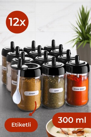 Spice Jar Set with Labeled Lid and Spoon, Long 12 Pieces PDM08377 - Vienev
