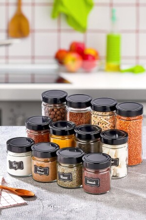 Spice Set 12 Pcs Round Glass Spice Rack with Metal Lid BRL-19152 - vipgross