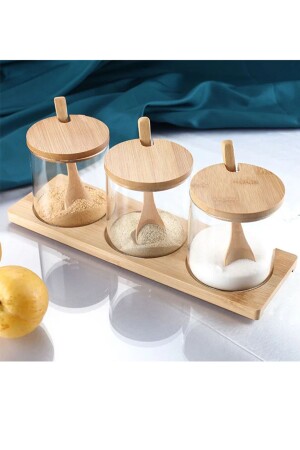 Spice Set with Bamboo Stand and 3 Spoons mprn-231550 - morponi
