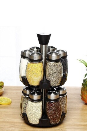 Spice Shaker Double Decker 12 Pieces 360 Degree Rotatable Glass Salt Shaker and Spice Stand 20BHRTLK1201 - HUBBYCHEF