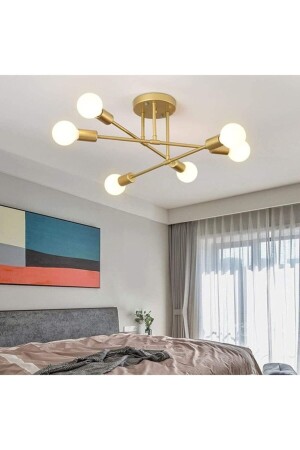 Spider 6-Piece Cross Living Room - Kitchen - Bedroom Ceiling Light Gold Antique Chandelier (WITHOUT BULB) mörümcek6lı1 - Modavize