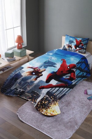 Spiderman and Iron Man Patterned Single Bedspread and Pique Set - Evpanya