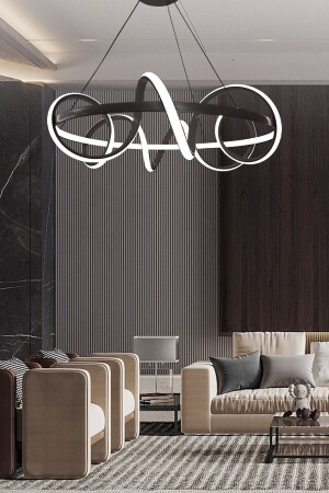 Spiral Ring Black LED Chandelier, Living Room Chandelier, Modern Lighting Chandelier, Design LED Chandelier 2002 - LEDMİ