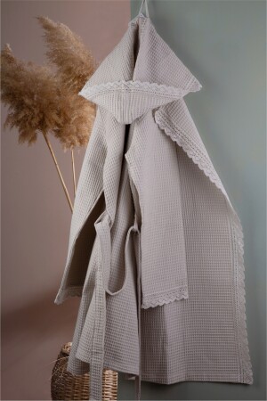 Spitzen-Piqué mit Kapuze, 100 % Baumwolle, weicher Bademantel, Bademantel 04 - Ellia Soft
