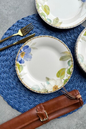 Spring 20 Cm Cream Flowered Porcelain Cake Plate Serving Set for 6 Persons PDMCSPRG06PS - porselenden