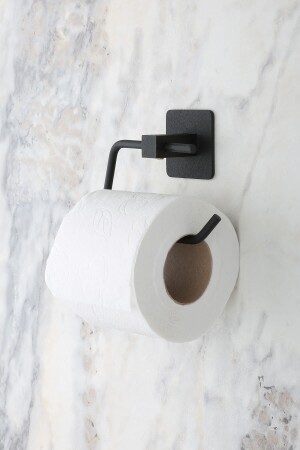Square Adhesive Black Open Toilet Roll Holder WC Paper Holder - Multistore