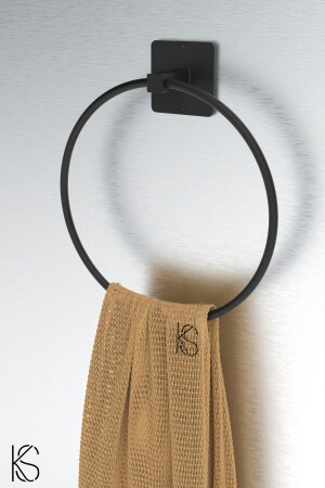 Square Adhesive Black Round Towel Holder Adhesive Screw Towel Rack - Kilinç Store