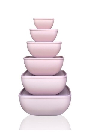 Square Bowl with Lid Set of 6 Powder Pink 0292 - Üçsan Plastik
