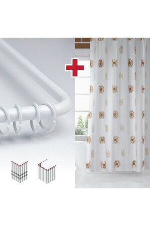 Square Coffee Pattern Bath Curtain with Hanger Gift 180x200cm Single Wing Shower Curtain - L Pipe with Gift - Tropikhome