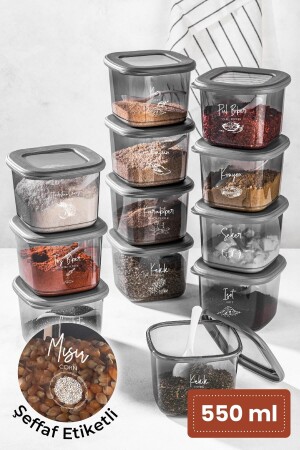 Square Food Storage Container with Spoon with White Screen Printing Label Set of 12 Small Size 0.55 Liter BNM12LI - Vienev