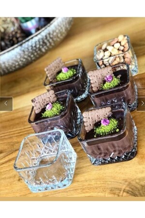 Square Glass Magnolia Dessert Bowl 6-Piece Glass Square Cup Magnolia And Ice Cream Bowl - Diba Avm