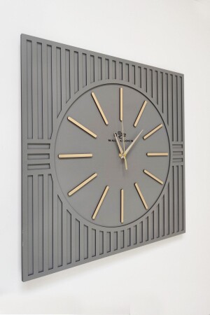 Square Line Patterned Decorative Anthracite&gold Wall Clock 50x50cm kbs100sg - aSSe Tasarım
