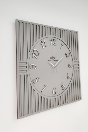 Square Line Patterned Turkish Numeral Anthracite & Silver Decorative 50x50cm Wall Clock KTR50x50 - aSSe Tasarım