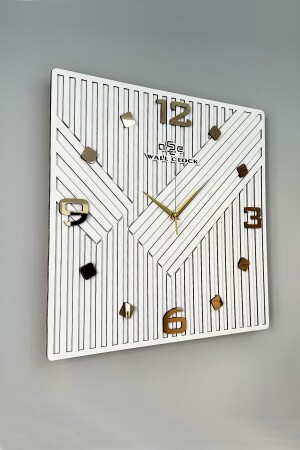 Square Long Pattern Mirrored Square Striped 50x50 Silent Mechanism Wall Clock KU50x50 - aSSe Tasarım