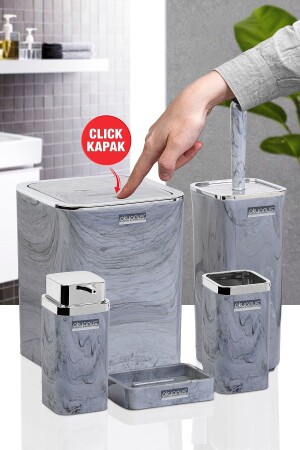 Square Marble Patterned Bathroom Set 5 Pieces OKY-514-1 - Okyanus Home