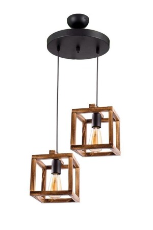 Square Painted 2-Piece Wooden Chandelier TYC00437038889 - Zuhal Aydınlatma