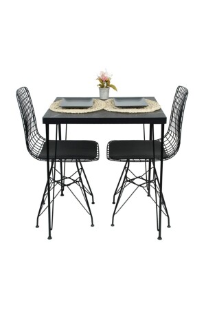 Square Table Set with Black Wire Chairs 70 X 70 - Genel Markalar