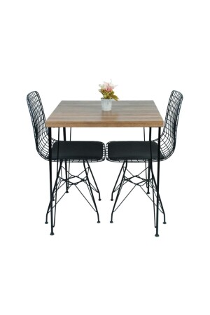Square Table Set with Wire Chairs 70 X 70 Pine - Sesa Home