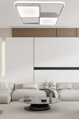 Square White Model LED Chandelier, Modern Ceiling Chandelier with 3 Colors Lighting and Remote Dimmer, Living Room Chandelier 1004 - Ledmi Lighting